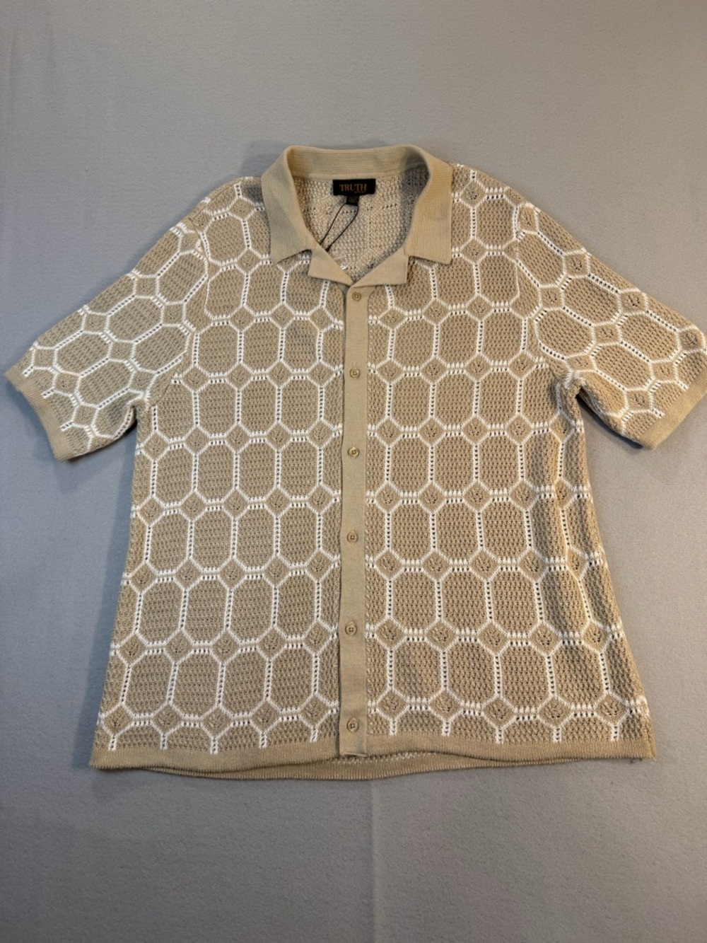 Knit Polo Shirt XXL Tan Honeycomb Textured Button Front TRUTH by Republic NWT